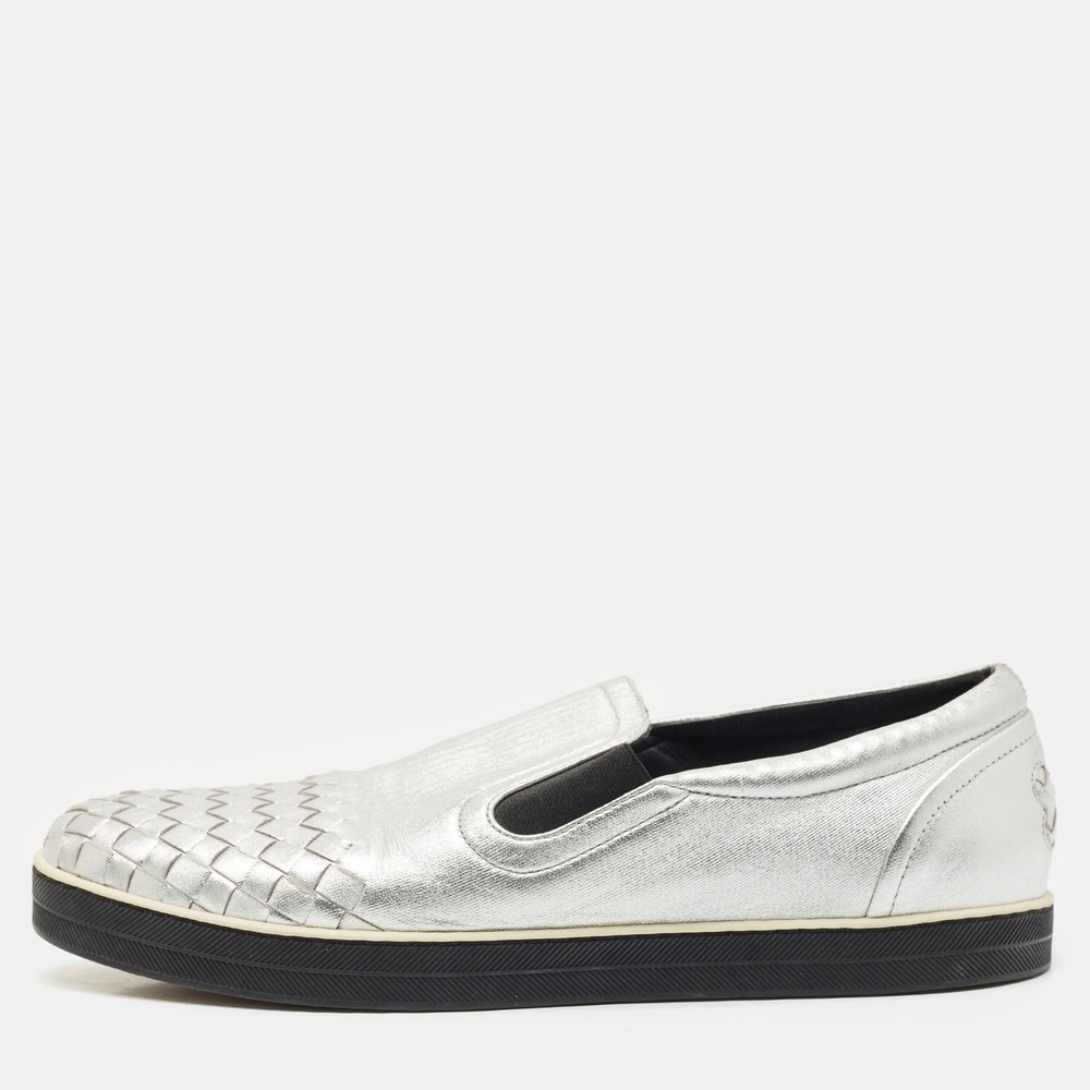 Bottega Veneta Silver Intrecciato Leather Dodger Slip On Sneakers EU 40