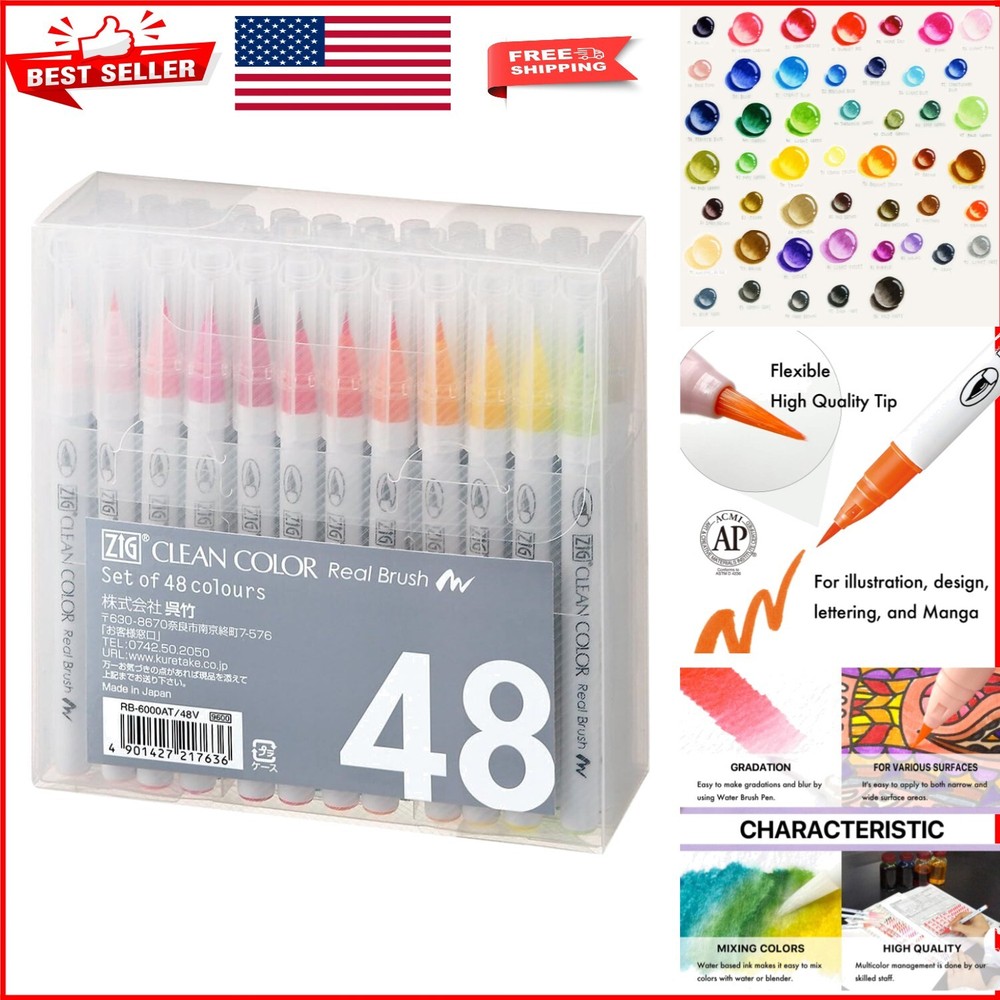 Premium 48-Color Flexible Brush Pen Set for Illustrations, Calligraphy & Crafts