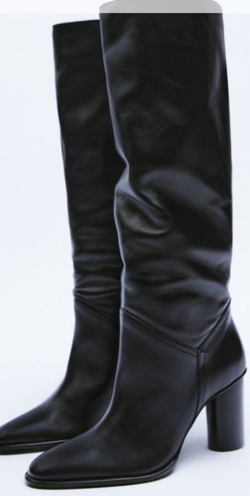 ZARA heeled leather knee high boots Sz-9/40