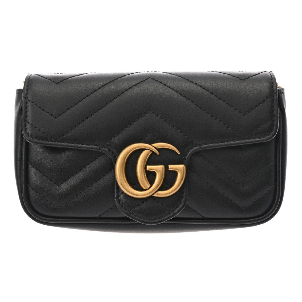 GUCCI GG Marmont super Mini Bag Black 476433 calf Shoulder 273496