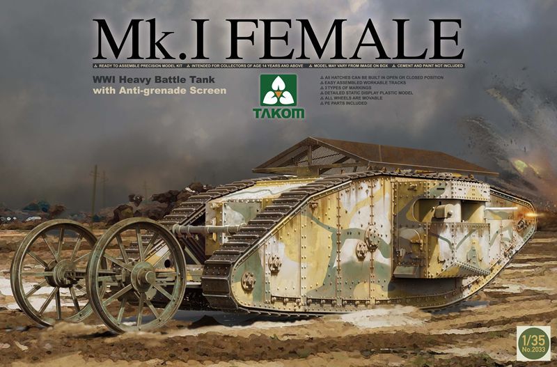 Takom 2033 scale 1/35 MK.I FEMALE wwl heavy battle Tank with Anti-grenade Screen