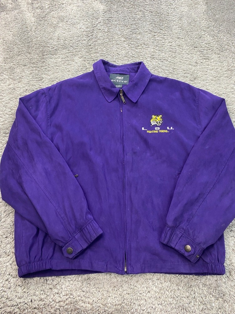 Vtg LSU Tigers Jacket Mens XL Purple Active Full Zip Lined NCAA Bomber Coat 90s