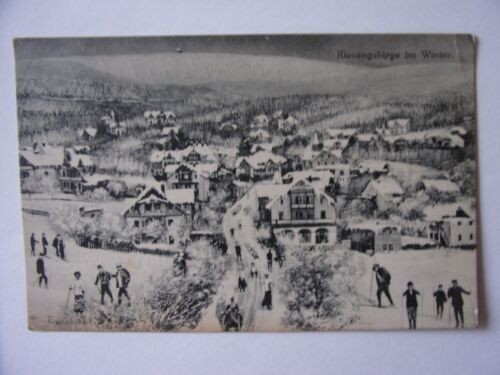 Postcard Giant Mountains in Winter 1916 Skiing