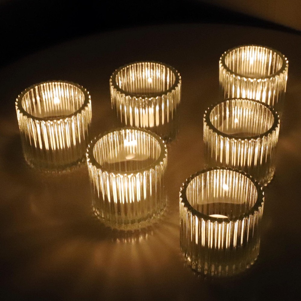 6-Piece Clear Glass Votive Candle Holders for Weddings & Decor