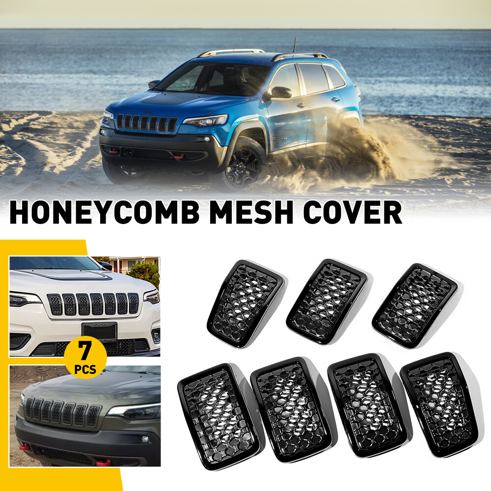For Jeep Cherokee 2019-2022 Black Mesh Honeycomb Front Grille Inserts Frame