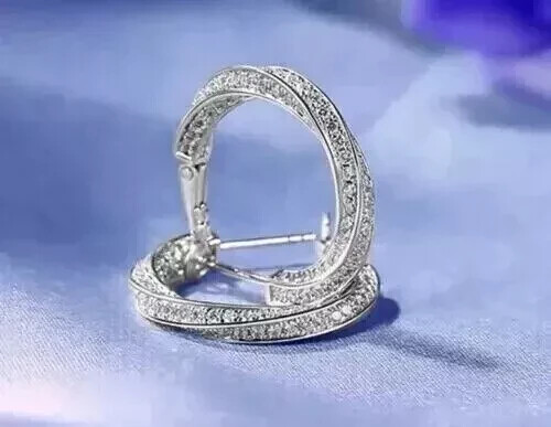 3Ct Lab Diamond Round Huggie Hoops in 14k White Gold Plated