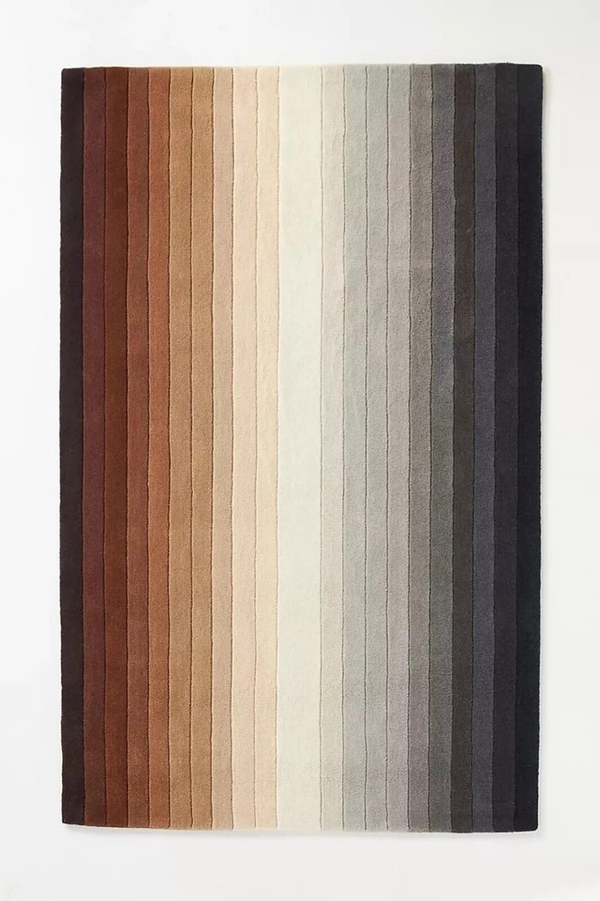 Hand Tufted Wool Area Rugs Brown & Grey Striped Indian Hippie Carpet 7 x 10 ft