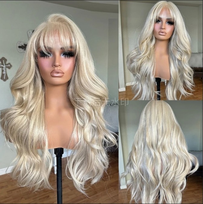 Platinum Blonde 100% Human Hair Wig With Bangs Wave 13x4 Lace Wigs