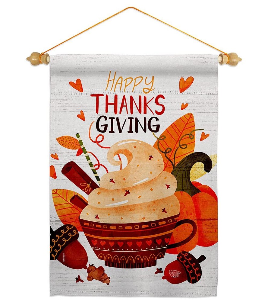 Fall Thanksgiving Garden Flag Set with Wood Dowel - Turkey Pumpkins Gobbler Decor