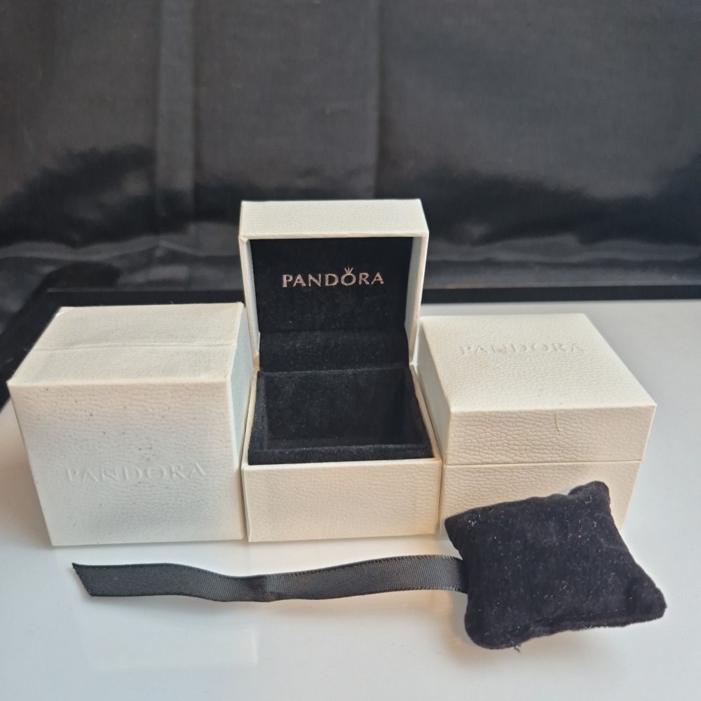 Lot 3 Pandora Bracelet Box Black Velvet Pillow White Square Case Authentic VTG