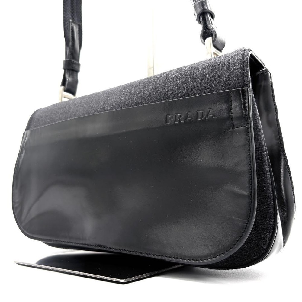Prada Black One Shoulder Bag with Logo and White Tag Flap