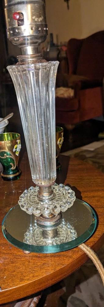 Antique Glass And Mirror Bedside Table Lamp Cloth Cord Vintage No Shade