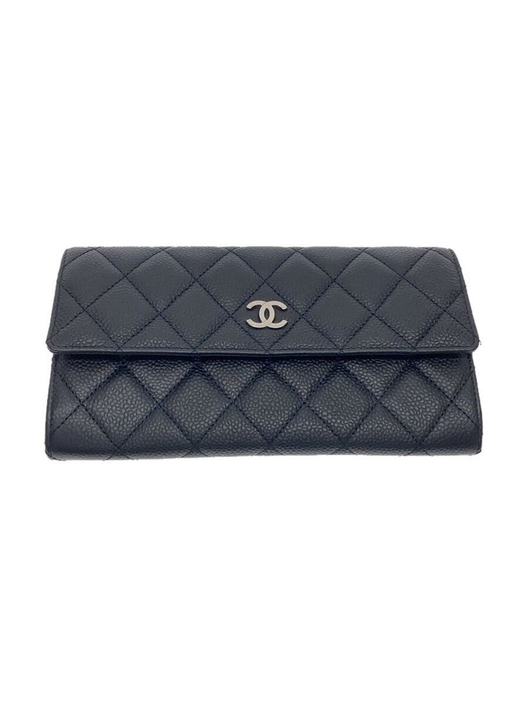CHANEL Black Caviar Matelassé Long Flap Wallet Pre-Loved Womens Luxury