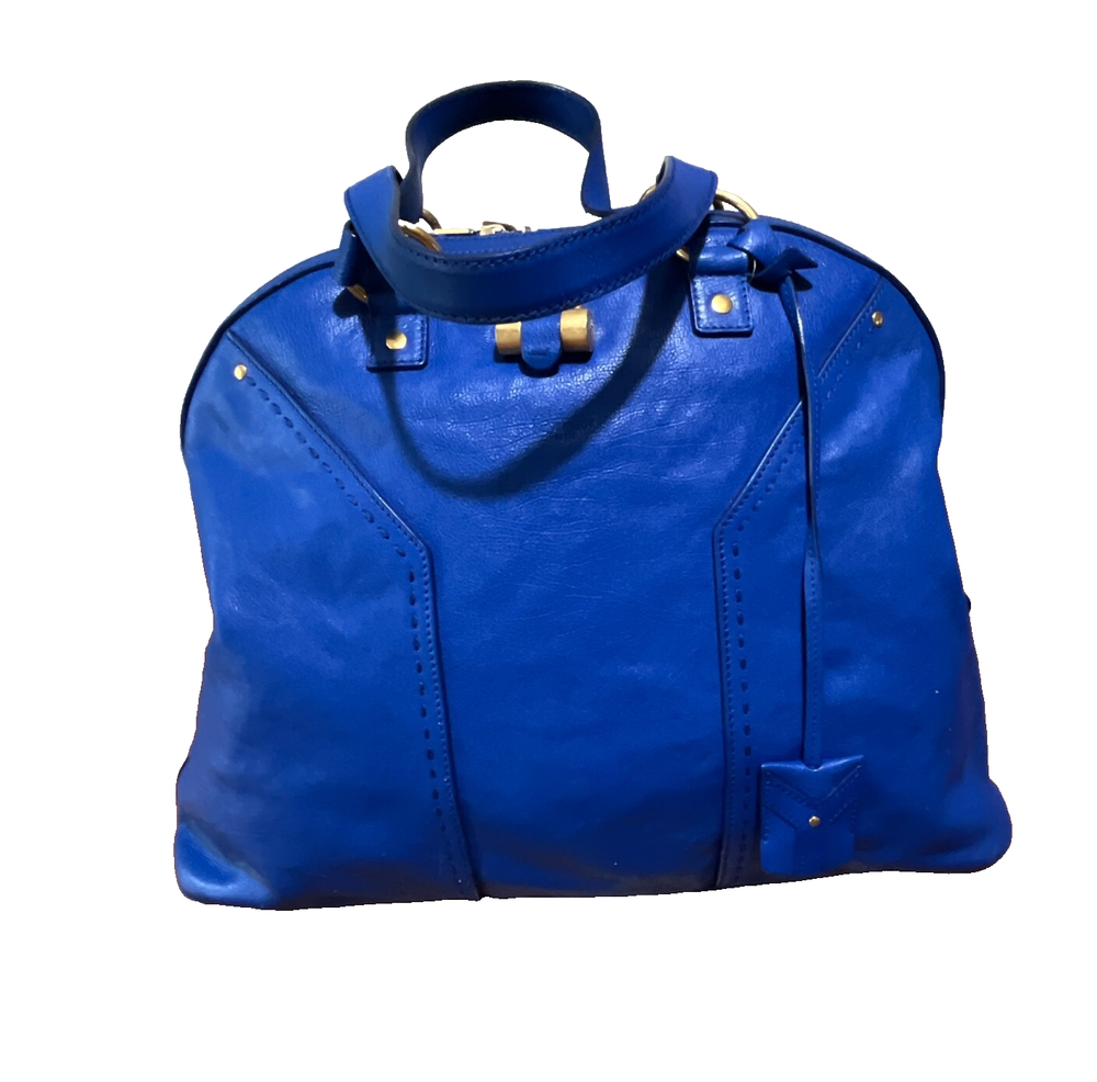 Yves Saint Laurent Blue Calfskin Leather Muse Tote Bag with Lock Key
