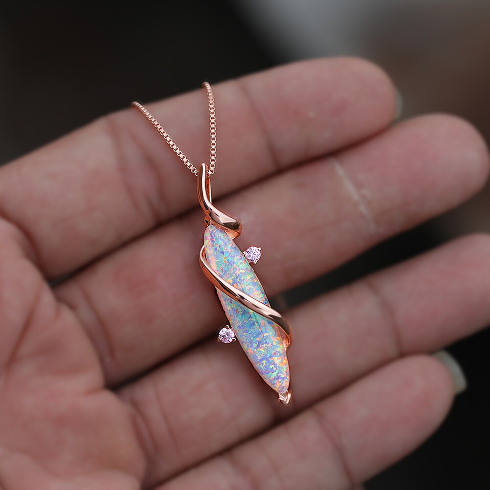 White Synth Fire Opal Marquise W/Rose Gold Over Stainless Steel- 1.6