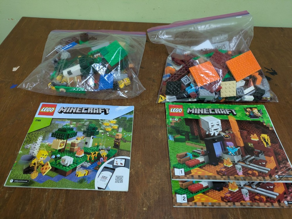 Lego Minecraft Bee Farm and Nether Portal 2 Sets Without Box  
