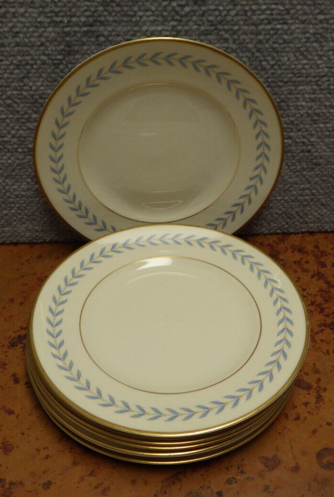 7 Dessert Plates Sherwood Blue Laurel Old Ivory Syracuse China 7 1/8