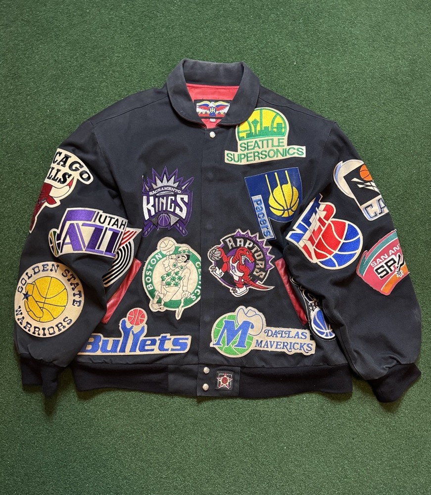 1995 Jeff Hamilton NBA Patch Jacket, Red Silk Lined, Size Xxl
