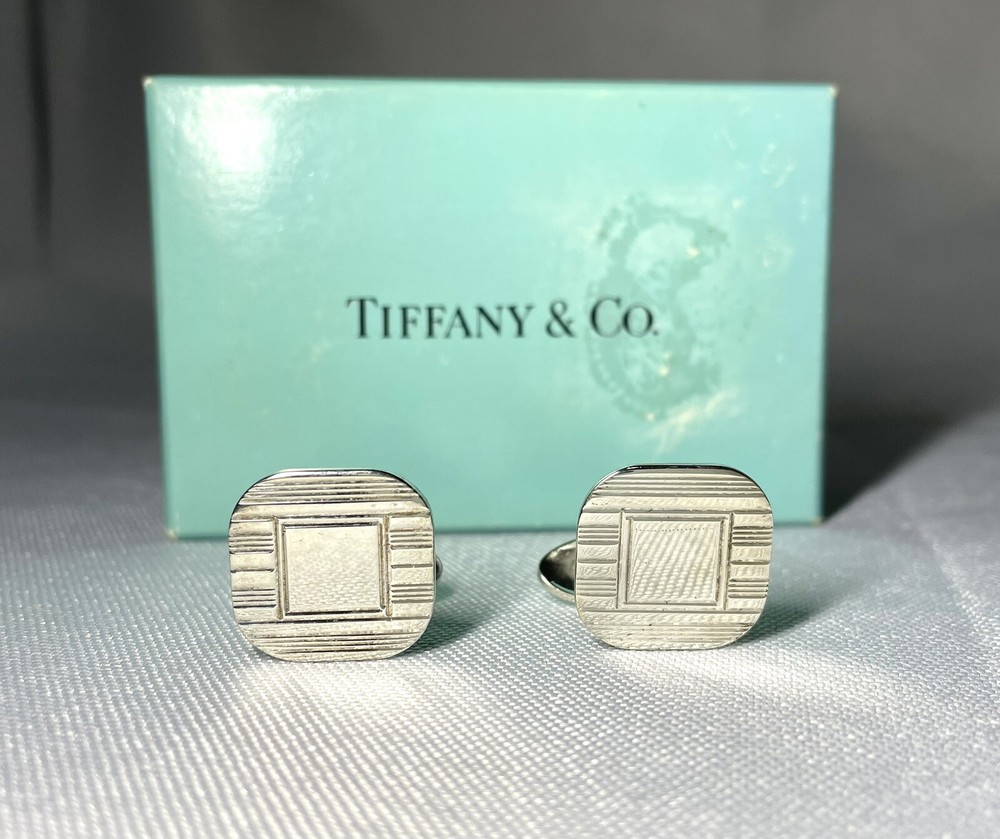Auth Tiffany&Co. Cufflinks Vintage Hairline x Mirror Surface Sterling Silver