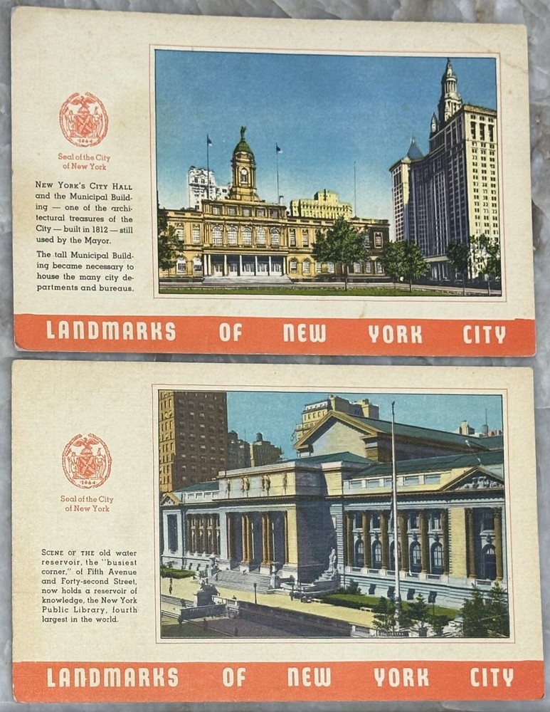 2 Vintage 1900's Postcard Landmarks Of NYC New York City City Hall Library