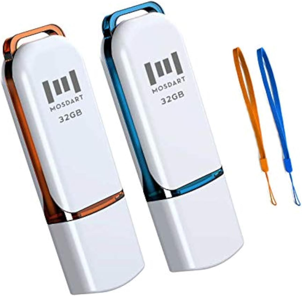 MOSDART 32GB USB 2.0 Flash Drive with LED Light and Lanyard FAT32 Memory Stick