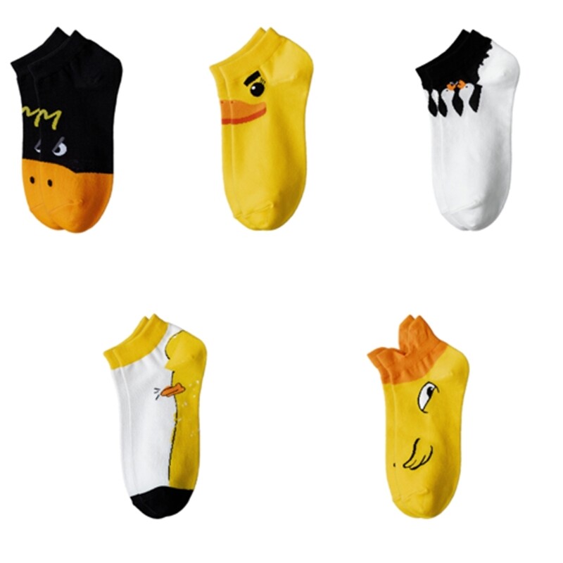 Cartoon Duck Print Ankle Socks for Women Soft Cotton Low Cut Socks