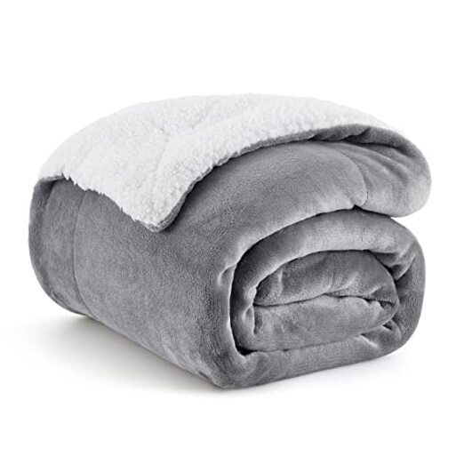 Cozy Grey Sherpa Fleece Throw Blanket 50 x 60 for Couch Comfort