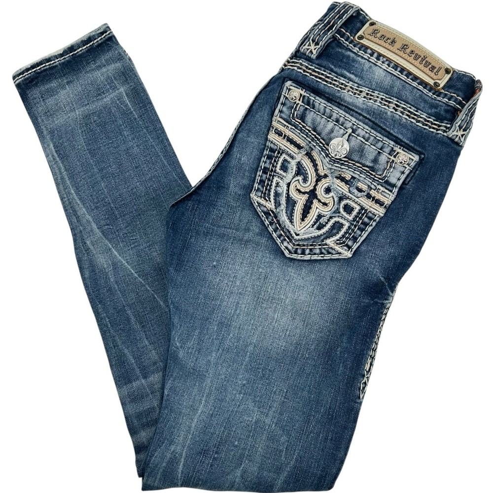 VTG y2k women's lowrise distressed Rock Revival Anzelie Ankle blue denim jeans