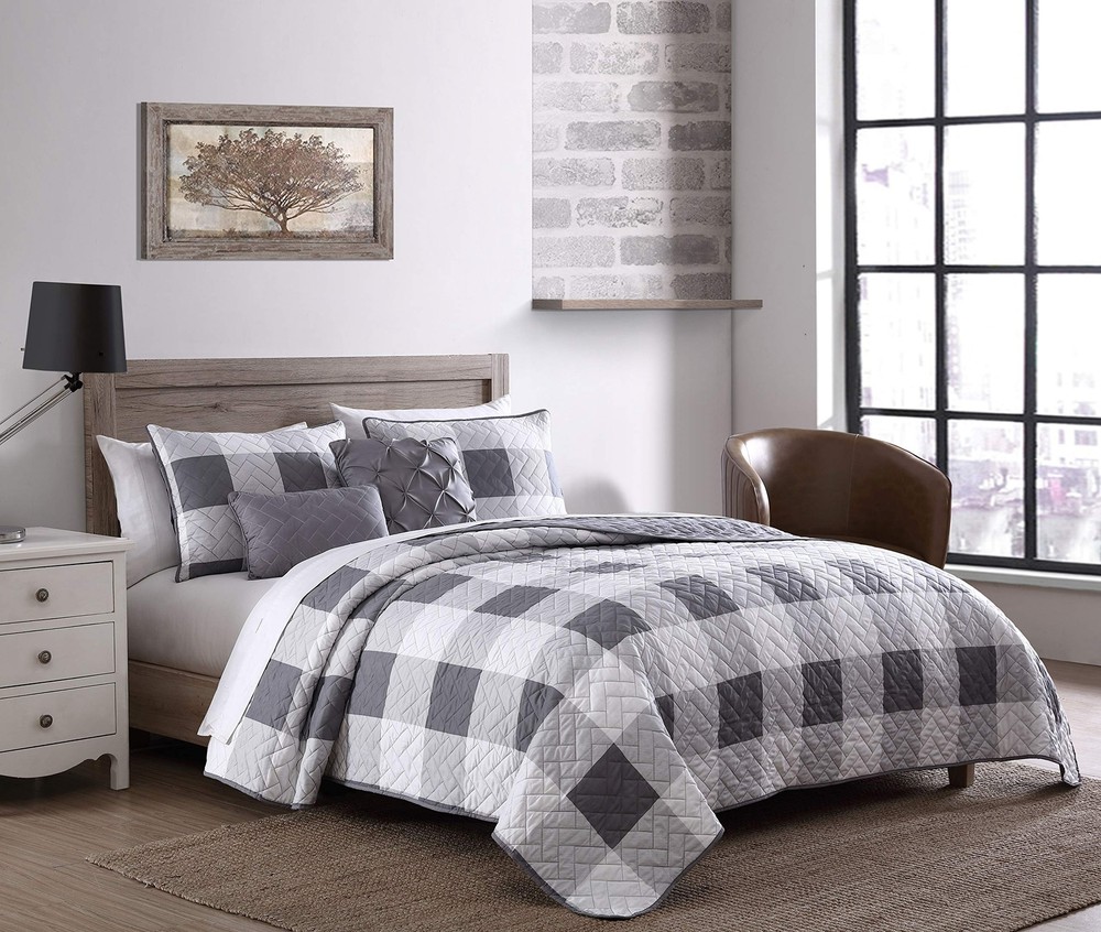 5-Piece Buffalo Plaid Queen Comforter Set Bed in a Bag, Lightweight Ultra-Sof...
