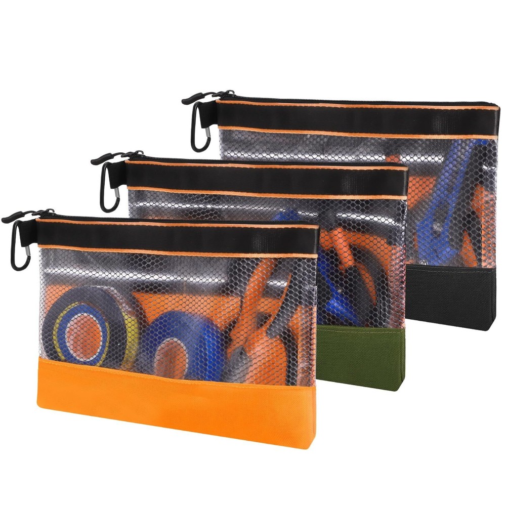 3 Pcs 11.8 Clear Tool Pouch with Zipper Heavy-Duty Small Tool Bag Waterproof