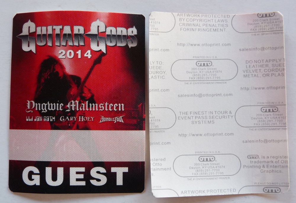 Guitar Gods Yngwie Malmsteen 2014 Concert Tour Red Crew Backstage Pass D15