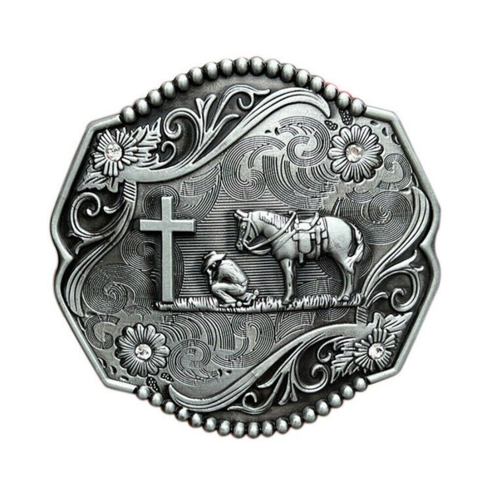Western Belt Buckle for Men & Women Cowboy Rodeo Vintage Style Wear Prayer Cross