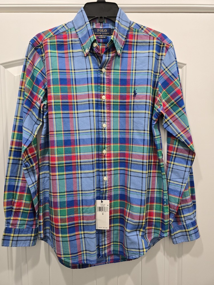 $125 Polo Ralph Lauren Men's Classic-Fit Plaid Oxford Shirt, Blue/Red, Small