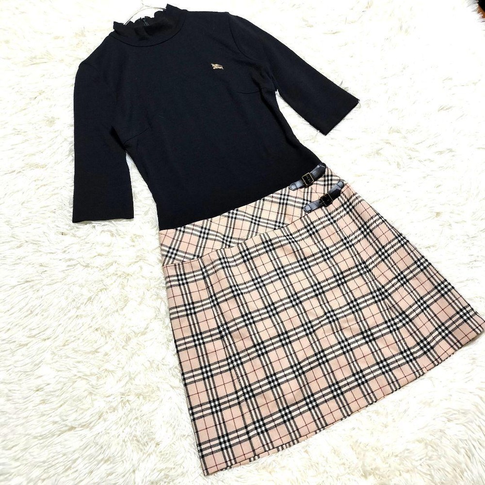 Burberry Nova Check Black Knit Dress, M 38, High Neck, Horse Embroidery