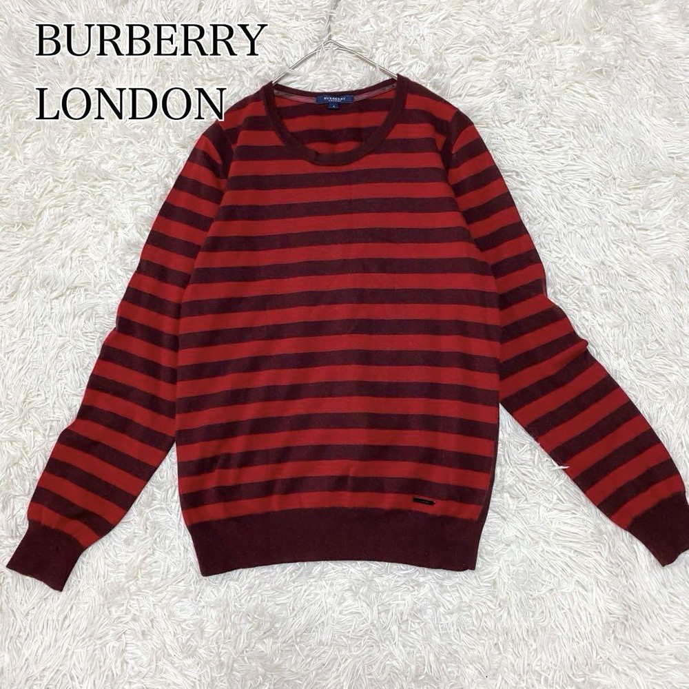Burberry London 4XL Long Sleeve Knit Sweater Lambswool Silk Cashmere Red Brown