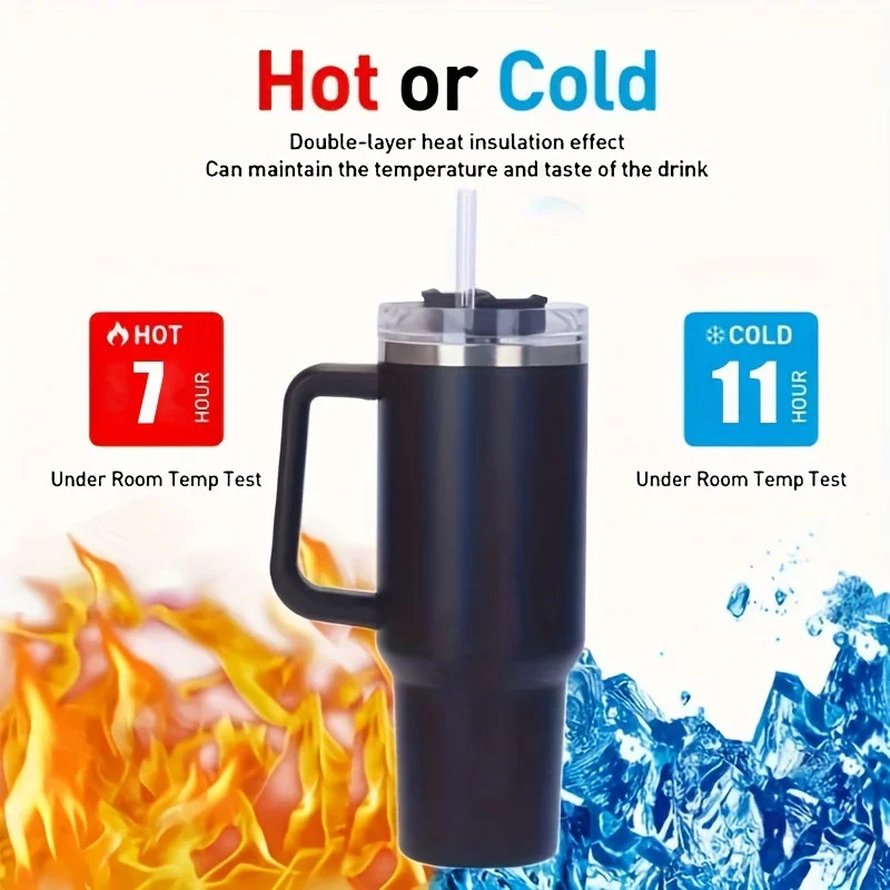 40oz Stainless Steel Tumbler Ergonomic Handle Double Wall Insulated Water Bottle