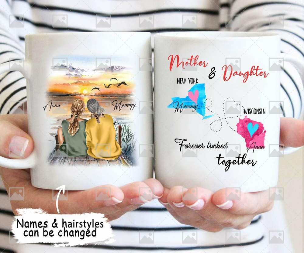 Mother And Daughter Forever Linked Together Long Distance Coffee Mug