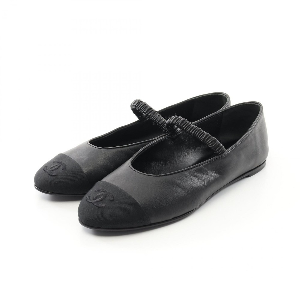 CHANEL COCO Mark pumps shoes #38 flats G45466 leather Fabric Black Used