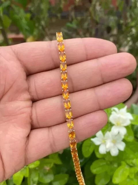 10-Piece Oval Cut Simulated Citrine Womens Bracelet in 14k Gold Plated  