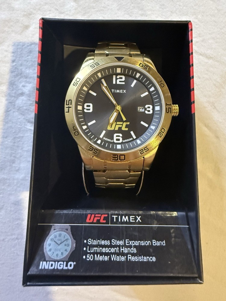 Timex Men's Watch UFC Legend Black Dial Yellow Gold Expansion Bracelet TW2V56400