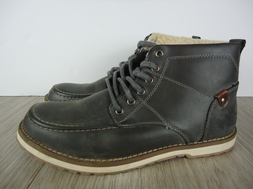 Globalwin Mens 8.5 Gray Vegan Leather Lined Winter Chukka Boots