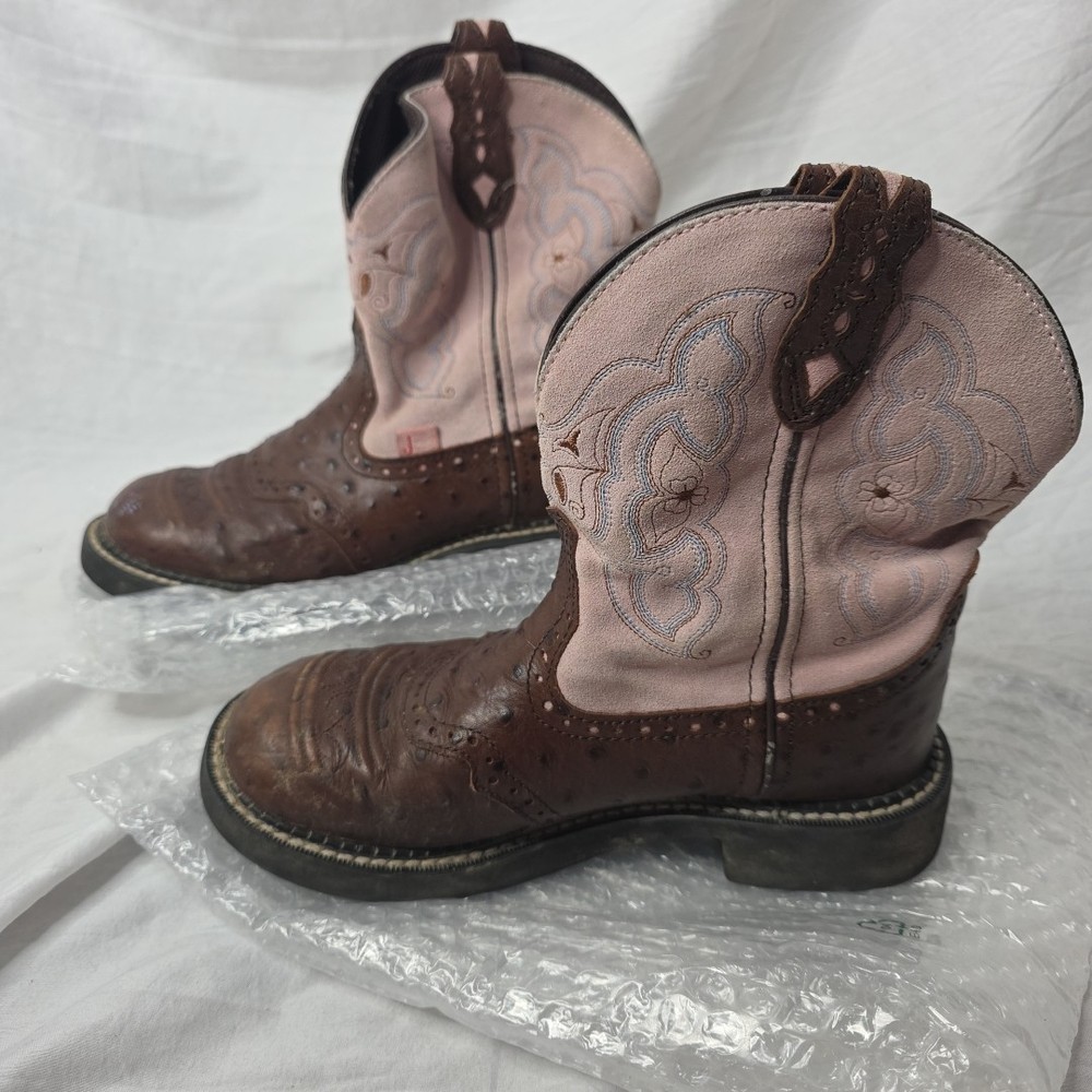 JUSTIN Sz 7 Pink Brown Leather Gypsy Cowboy Western Cowgirl Boots (CIR)