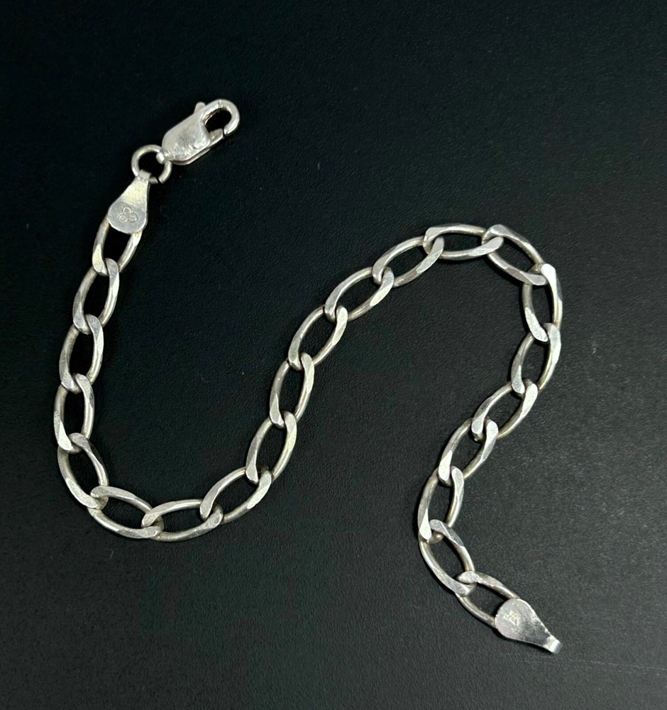 IBB 925 Sterling Silver Bracelet 7.5” Figaro Chain Lobster Claw Clasp ITALY VTG