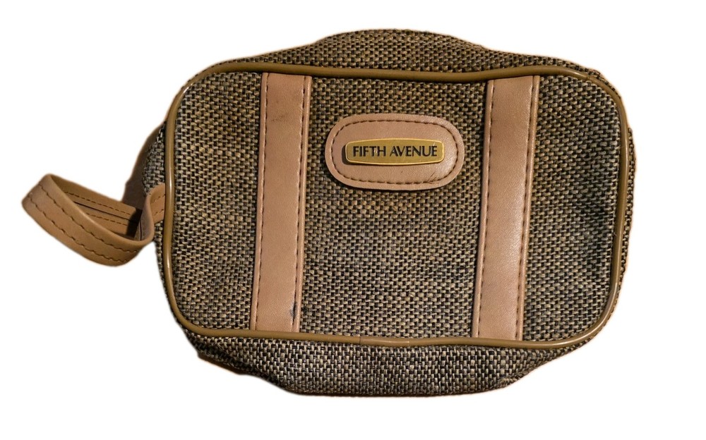 Vintage Fifth Avenue Toiletry Bag Brown Tweed Dopp Kit Travel Top Zipper