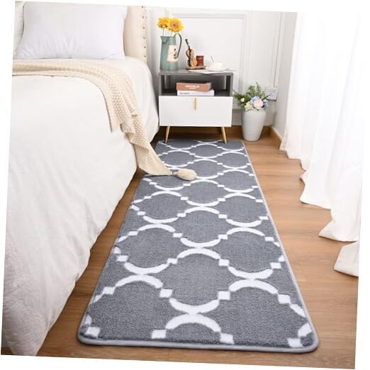 Modern Geometric Shag Runner Rug for Bedroom, 2'x6' Memory Foam Floor Mat Non
