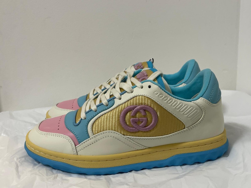 Gucci Mac 80 Low White Pink Blue Women Leather Sneakers UK Size 4 Eu 37