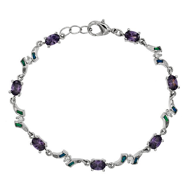 4CT Amethyst & Australian Opal Inlay 925 Sterling Silver Tennis Bracelet OB5
