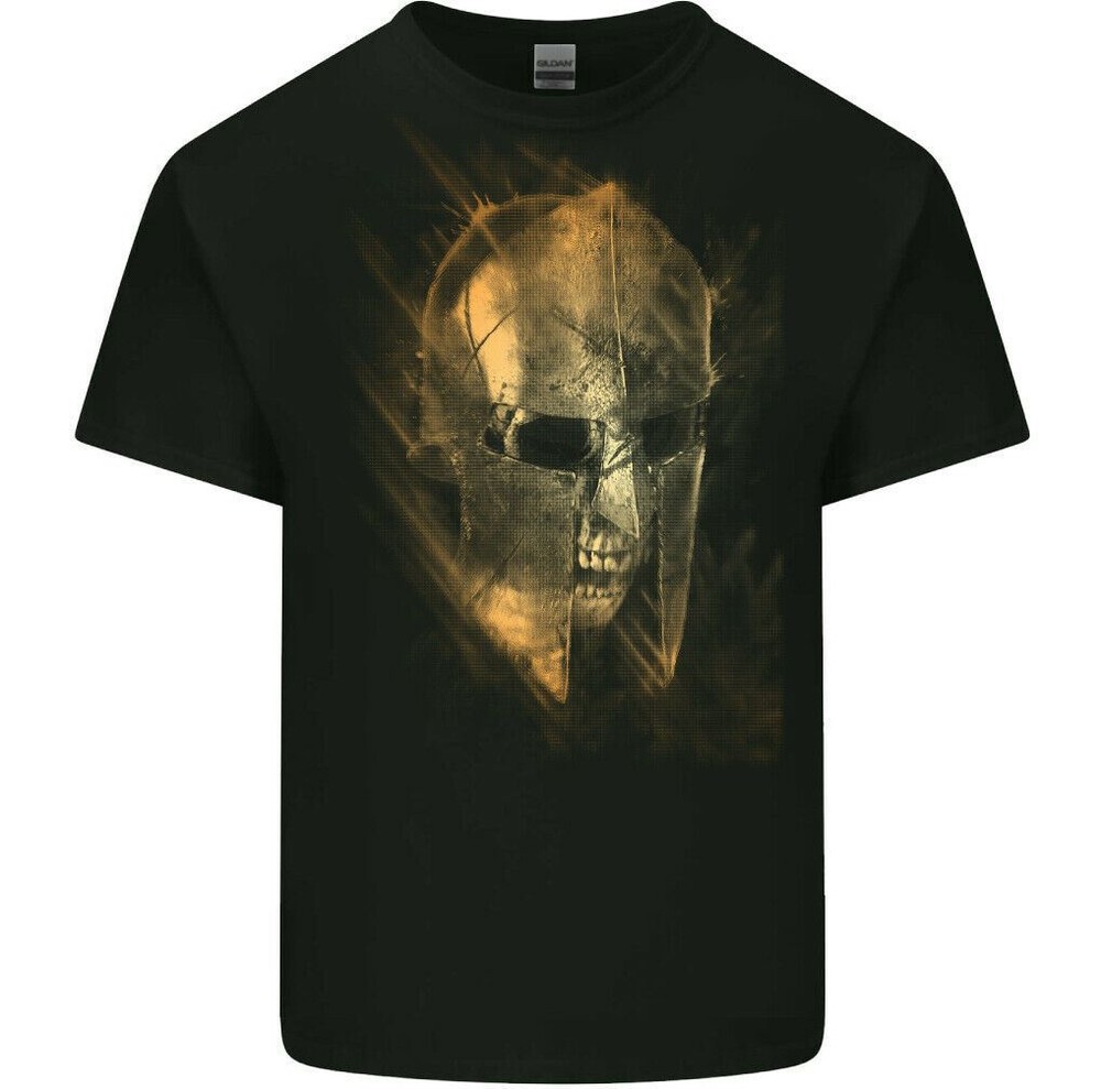 Barbarian Skull T-Shirt Mens Spartan Gym Training MMA Biker Warrior Top Tee