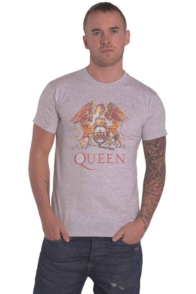Queen Band Logo Unisex Grey Classic Crest T-Shirt Official Merchandise