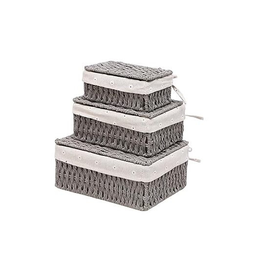 3PCS Wicker Basket with Lid Paper Rope Storage Baskets for Shelf Baskets